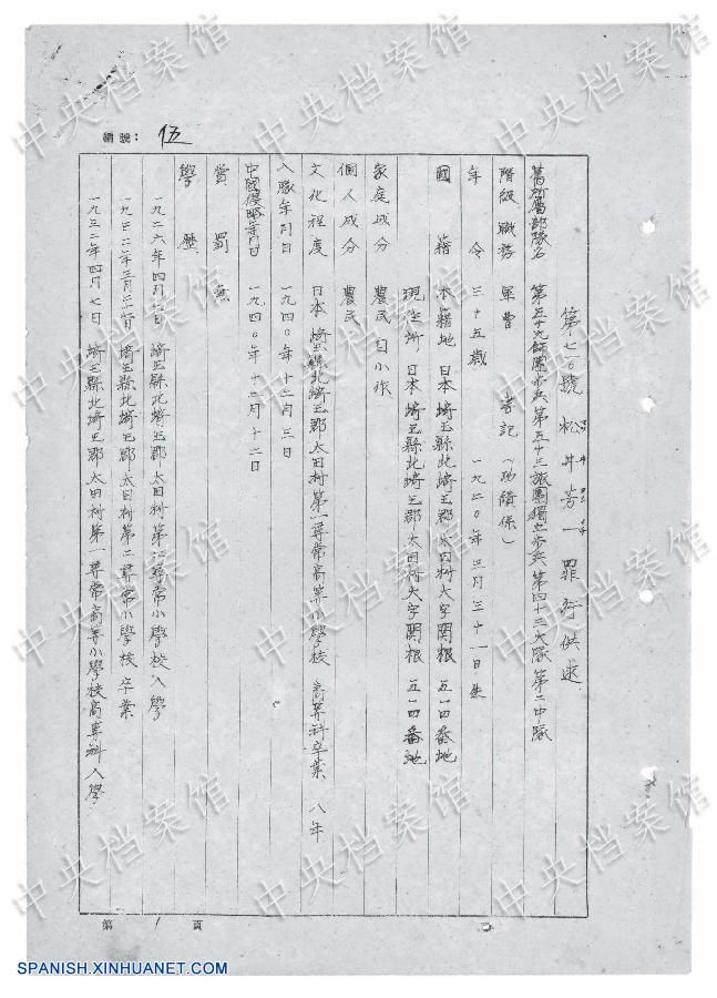 Soldados japoneses de la Segunda Guerra Mundial quemaron vivos a civiles chinos y violaron a un gran número de mujeres durante su invasión de China, de acuerdo con la confesión de un criminal de guerra difundida hoy domingo por la Administración Estatal de Archivos.