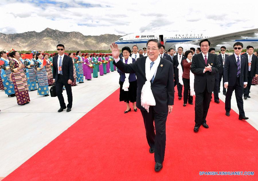 El máximo asesor político de China, Yu Zhengsheng, llegó hoy a Lhasa, capital de la región autónoma del Tíbet, al frente de una delegación del gobierno central, para asistir a las festividades por el 50° aniversario de la fundación de la región.