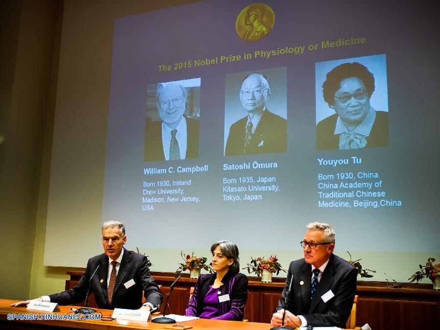 Los científicos Tu Youyou de China, William Campell de Irlanda y Satoshi Omura de Japón, ganaron conjuntamente el Premio Nobel 2015 de Fisiología o Medicina, anunció hoy la Asamblea Nobel del Instituto Karolinska de Suecia.