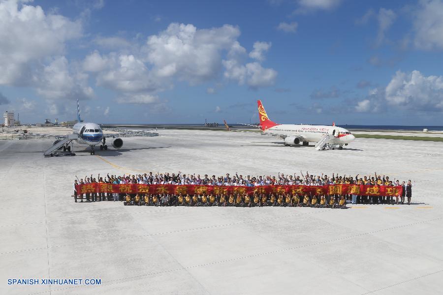 China realizó con éxito hoy miércoles vuelos de prueba en un aeródromo recién construido en el mar Meridional de China.