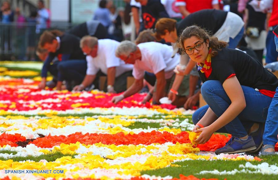 La 20 edición de la Alfombra de Flores, de cuatro días, inició el viernes, y este año muestra representaciones japonesas de flores, aves, el viento y la Luna.