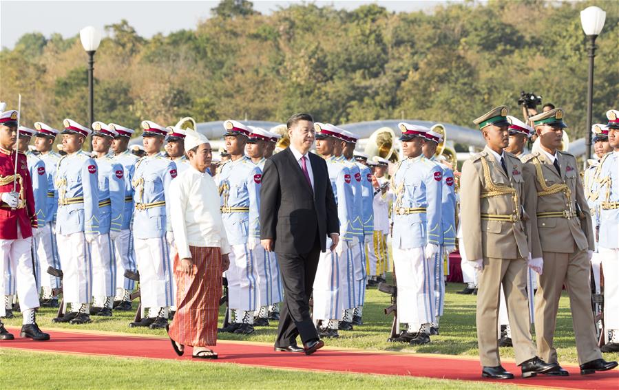 MYANMAR-NAYPYITAW-CHINA-XI JINPING-PRESIDENTE-CEREMONIA DE BIENVENIDA