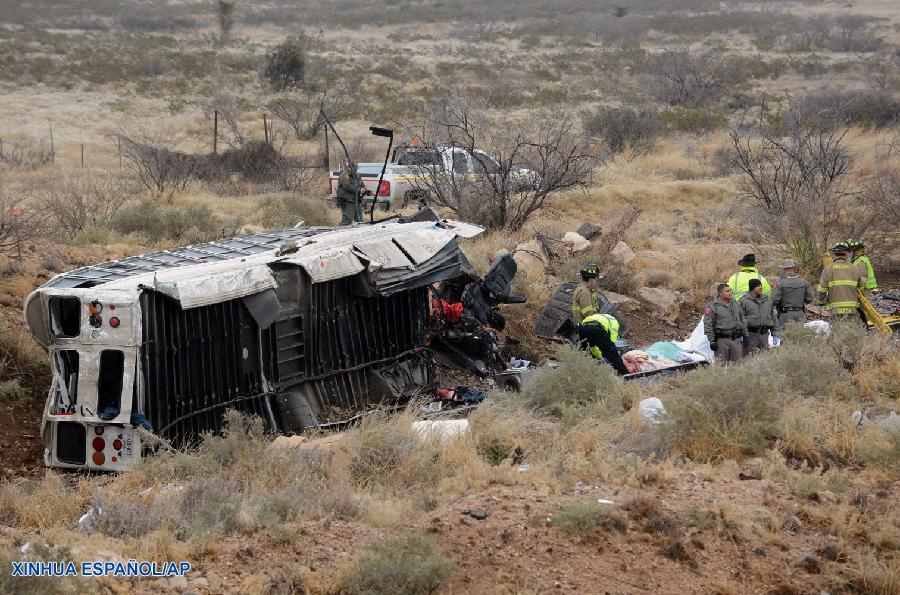Diez personas murieron y otras cinco resultaron heridas hoy después de que un autobús que transportaba presos del estado cayó de un paso elevado congelado en el oeste de Texas, Estados Unidos, y chocó con un tren, informaron medios locales.