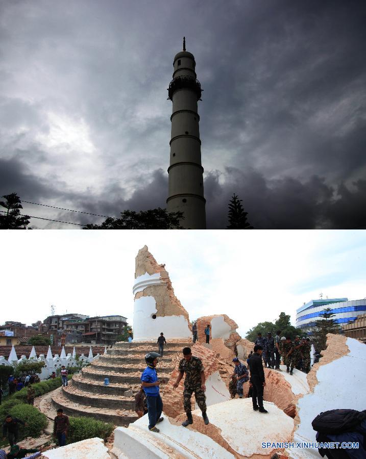（国际）尼泊尔加德满都达拉哈拉塔被地震摧毁