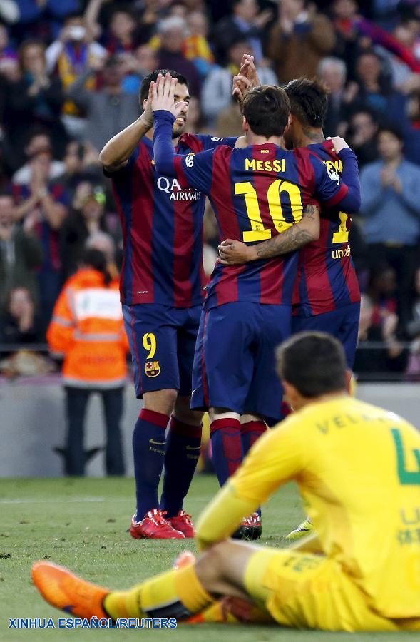 El equipo español de fútbol Barcelona goleó hoy 6-0 en el Camp Nou al Getafe, en partido correspondiente a la fecha 34 de la Liga española.