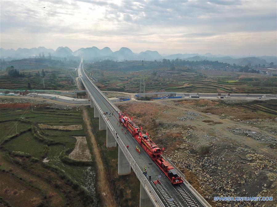 CHINA-GUIZHOU-FERROCARRIL INTERURBANO-COLOCACION DE VIAS