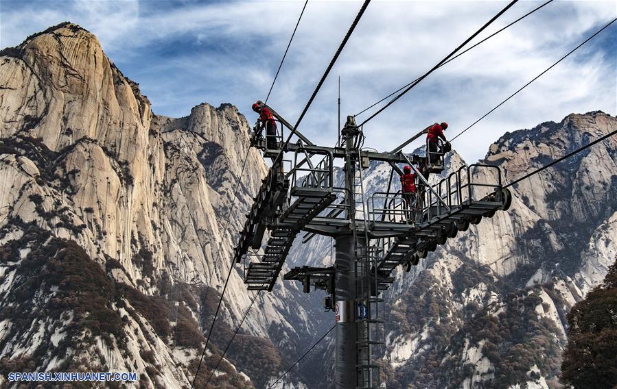 CHINA-SHAANXI-MONTE HUASHAN-MATENIMIENTO DEL TELEFERICO