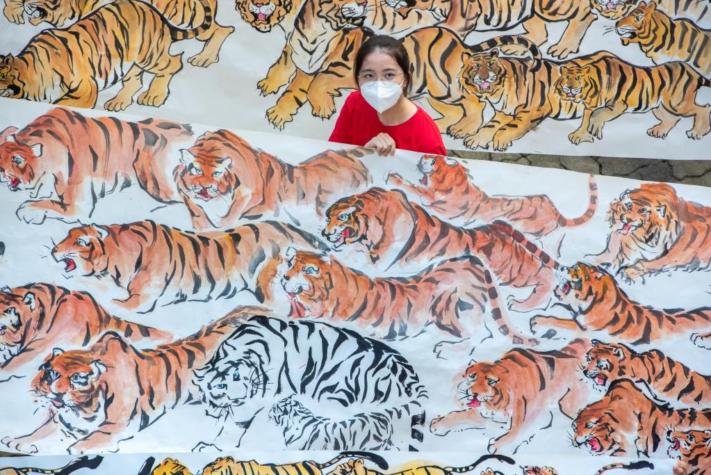 Malasia: Caracteres chinos y pinturas de tigres exhibidos para dar la bienvenida al próximo Año Nuevo chino
