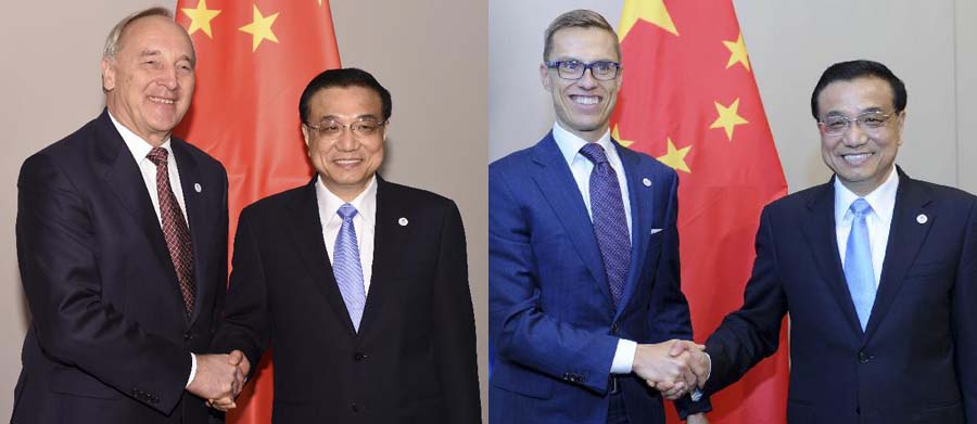 PM chino se reúne con presidente de Letonia y PM de Finlandia