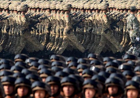 Entrenamientos de las tropas chinas para desfile militar de Día de Victoria