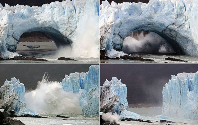 Cae puente de hielo de glaciar Perito Moreno