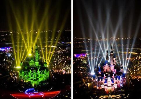 Vista nocturna del Shanghai Disney Resort en Shanghai