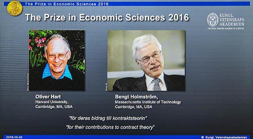 Dos economistas comparten Nobel de Economía 2016