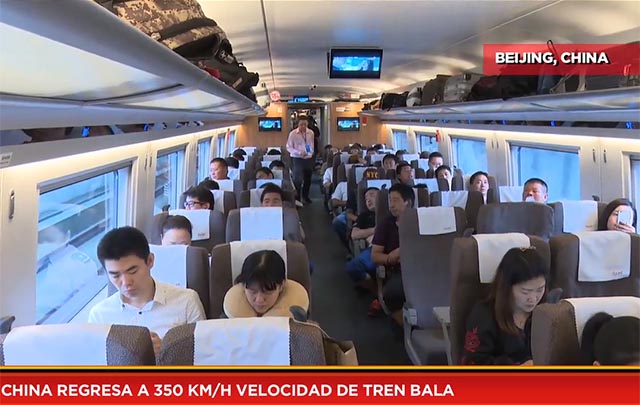 China regresa a 350 km/h velocidad de tren bala