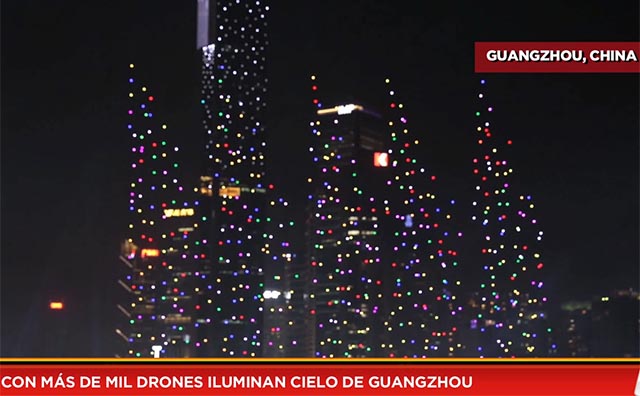 Con más de mil drones iluminan cielo de Guangzhou