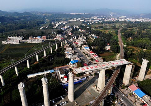 Gran puente sobre vía de ferrocarril Nanjing-Xi'an completa una construcción rotativa