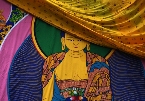 Pintura Thangka exhibida en Xigaze, Tibet