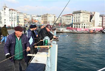 Personas pescan en Estambul, Turquía