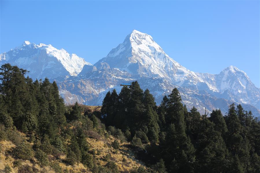 Paisaje de montañas nevadas de Poonhill en Nepal