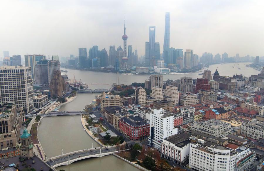 Vista aérea del río Suzhou en Shanghai