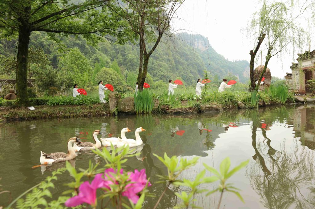 Personas practican Taichi en Zhangjiajie, Hunan